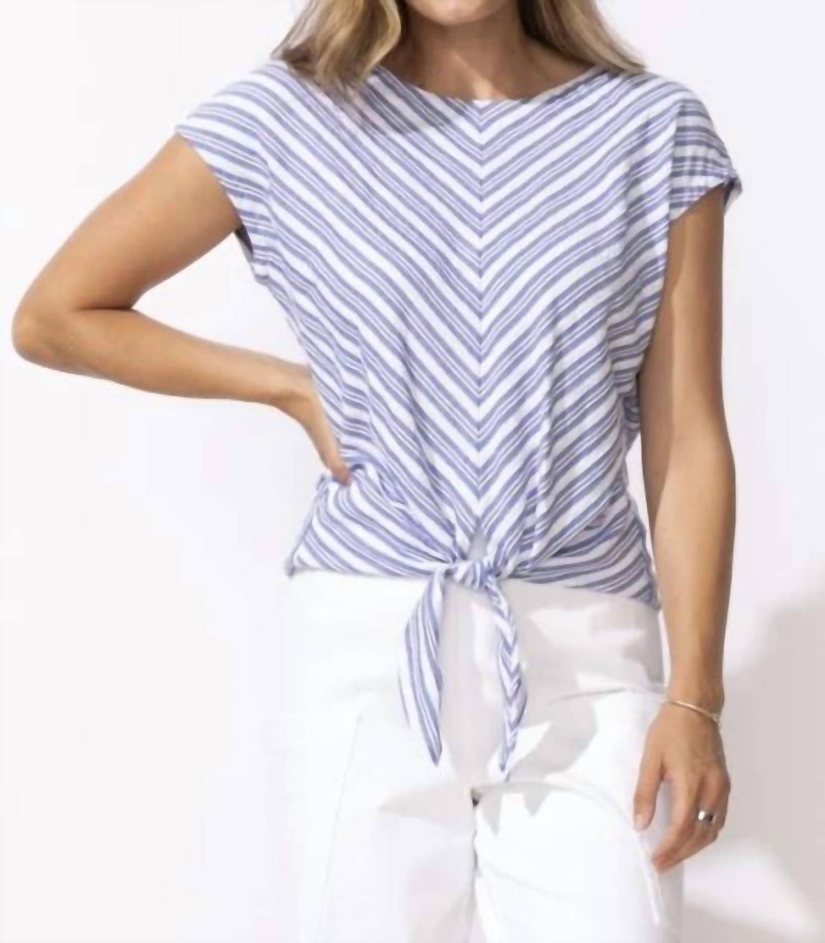 Escape By Habitat - Seaport Stripe Tie Front Pullover Top
