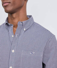 vineyard vines Anegada Gingham Perfect Wash Shirt in blue blazer - men's shirt - detail view