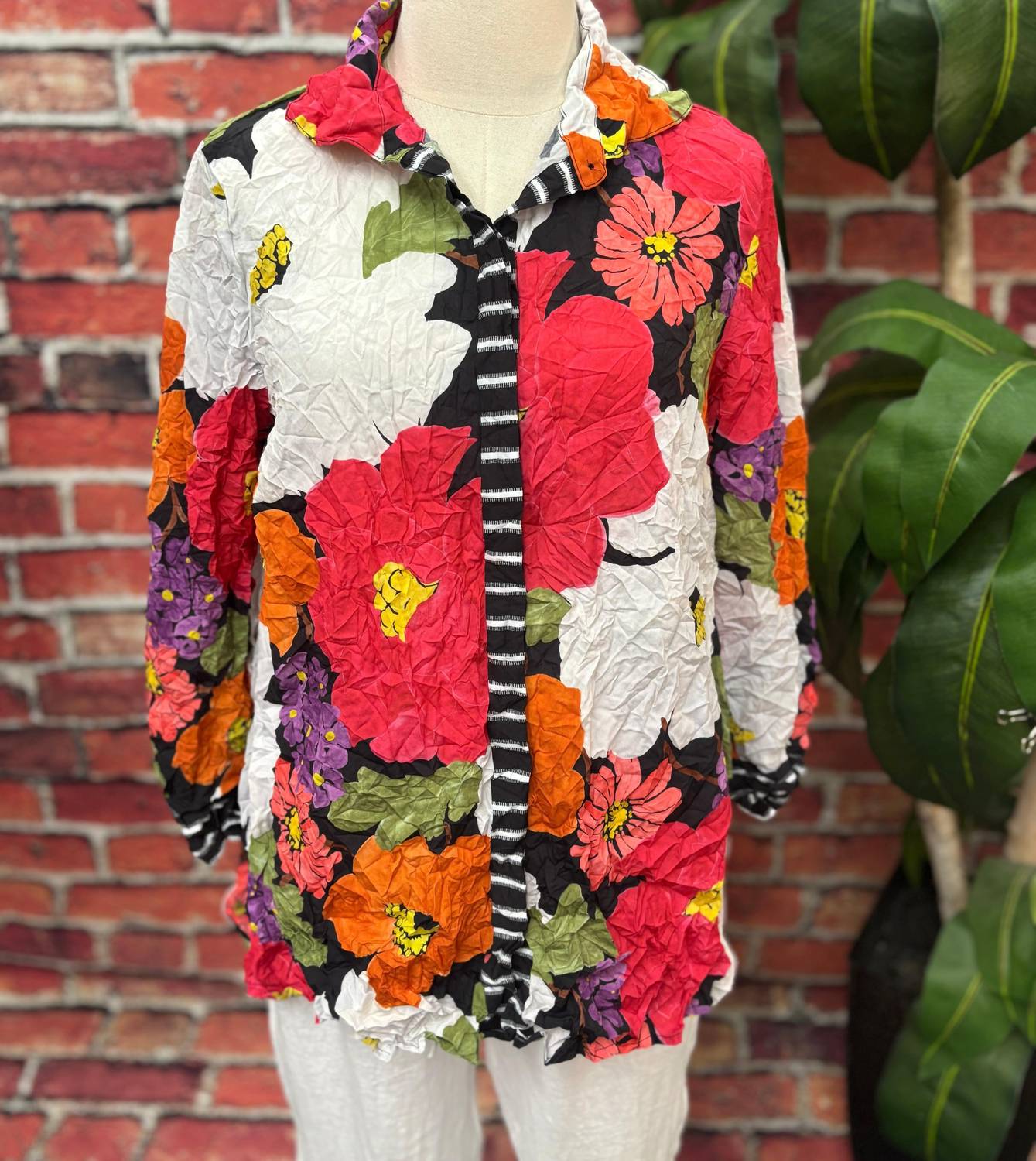 Olivia by Habitat Women's Siesta Floral Crinkle Crepe Button Front Top in multi - women's blouse - view 4