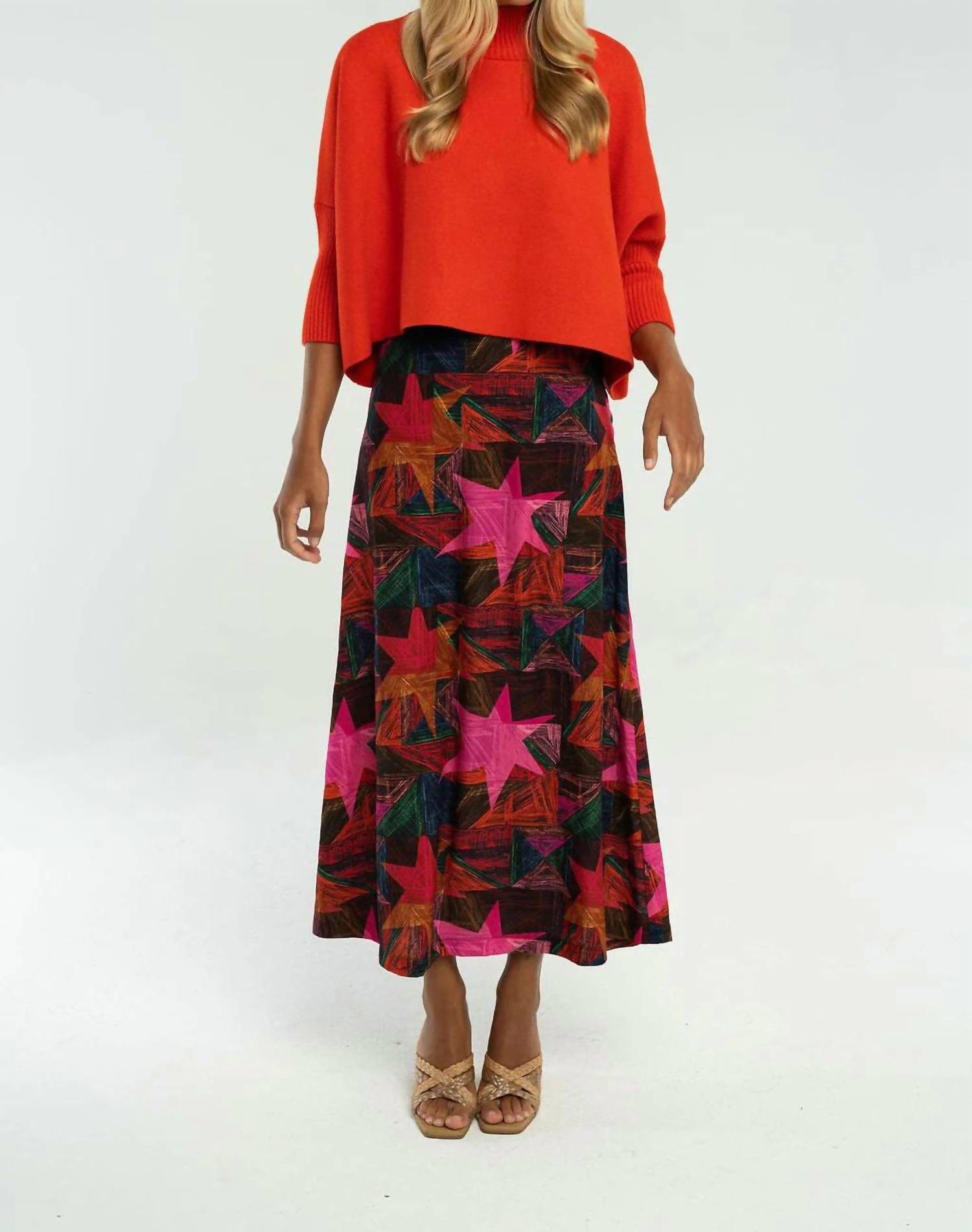 BRITON COURT Tiffany Midi Skirt in multi star print - women's skirt - detail view