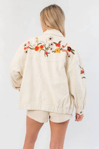 Veveret - Autumn Blooms Embroidered Denim Jacket