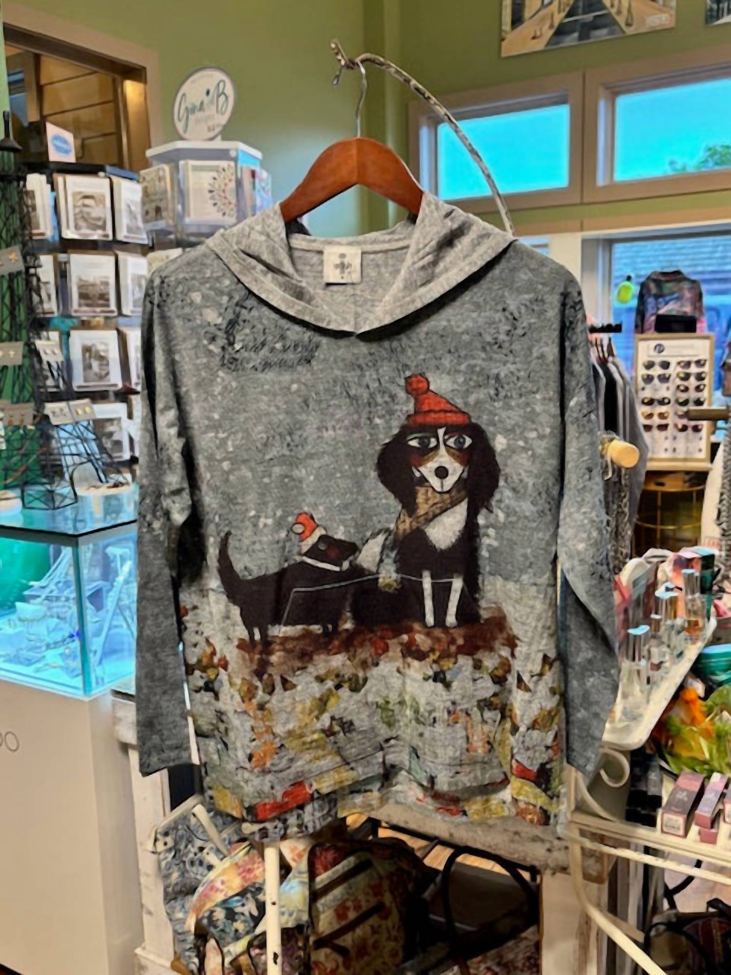 Inoah Women's Long-sleeve Christmas Dog Hoodie in grey - women's top - detail view