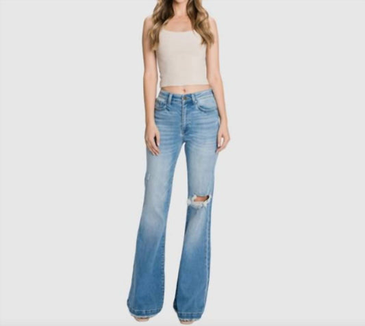 Petra153 - Distressed Super High Rise Flare Jeans - Petite
