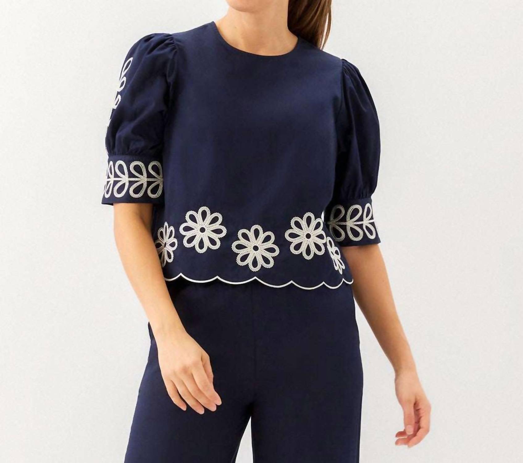 Karen Kane - Embroidered Blouson Sleeve Scallop Top