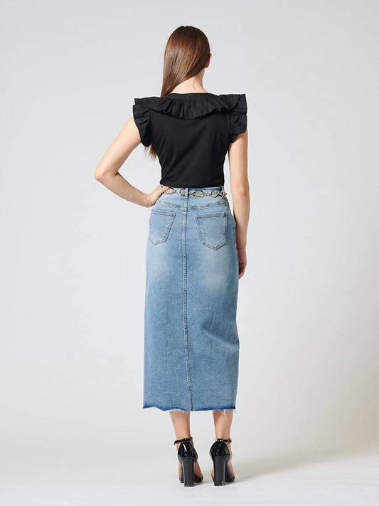 Gracia - Casual High Waist Jean Skirts With Side Split