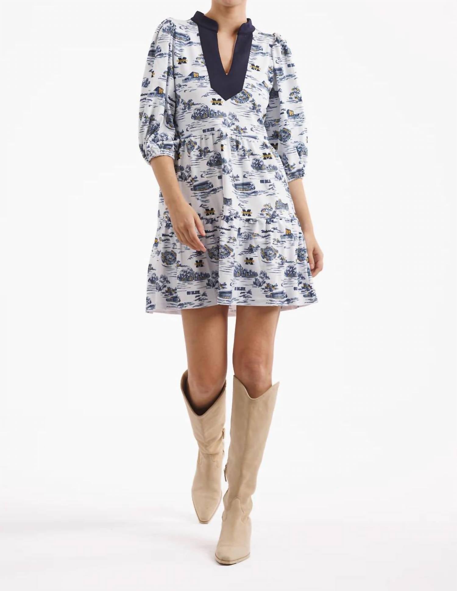 SMITH & QUINN Tory Mini Dress in michigan gameday toile - women's dress - view 4