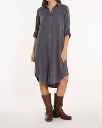 Mododoc - Roll Up Sleeve Midi Shirt Dress
