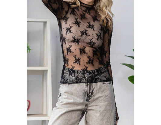 Veveret - Lace Long Sleeve See Through Top