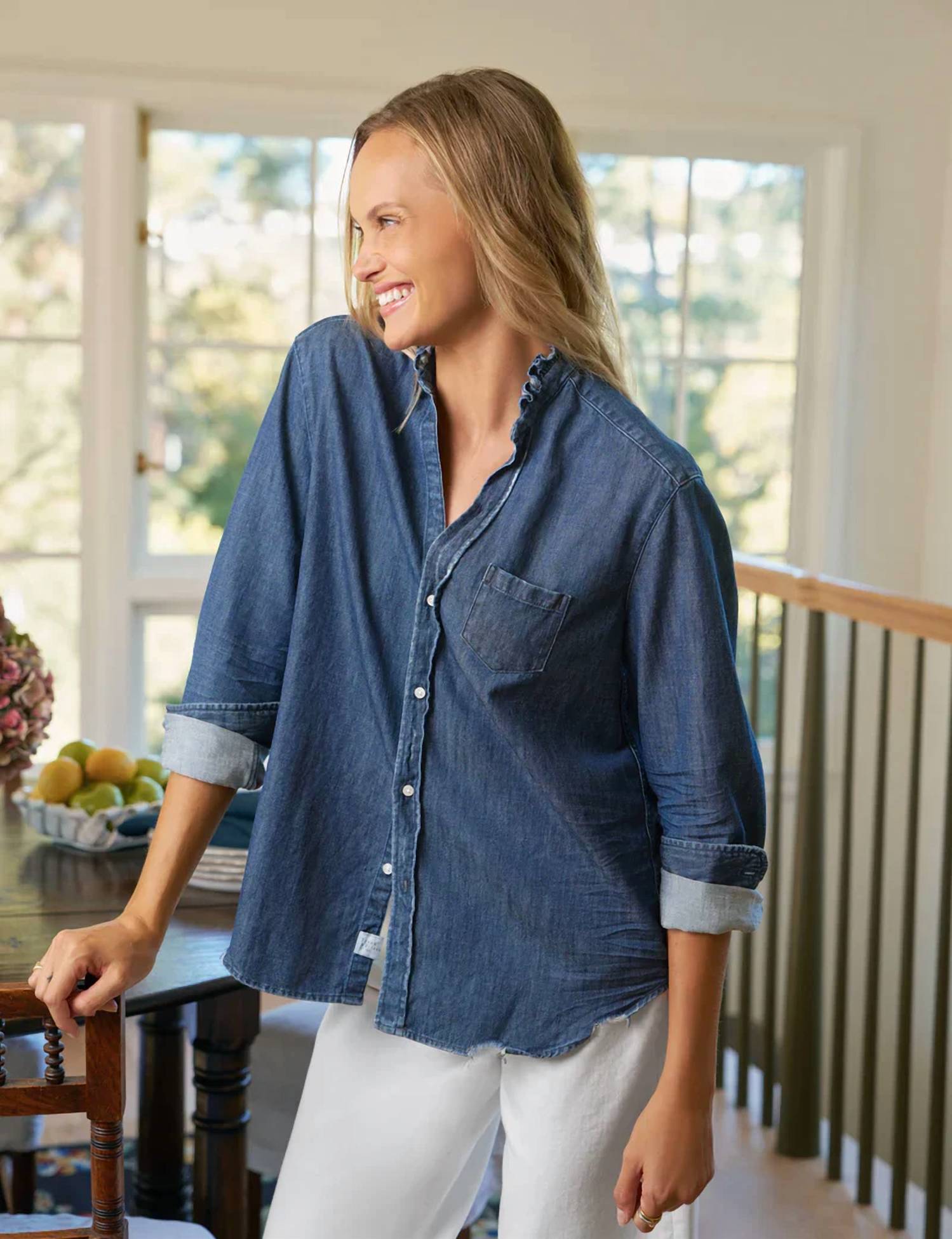 Frank & Eileen - Ruffle Collar Button-up Top