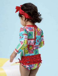Rufflebutts - Kids Long Sleeve Picnic Party Rash Guard Swimsuit