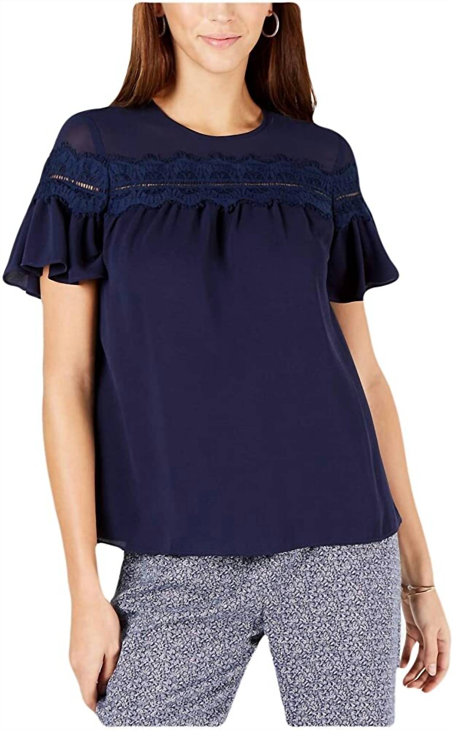 Michael Michael Kors - Women's Lace Trim Short Sleeve Blouse