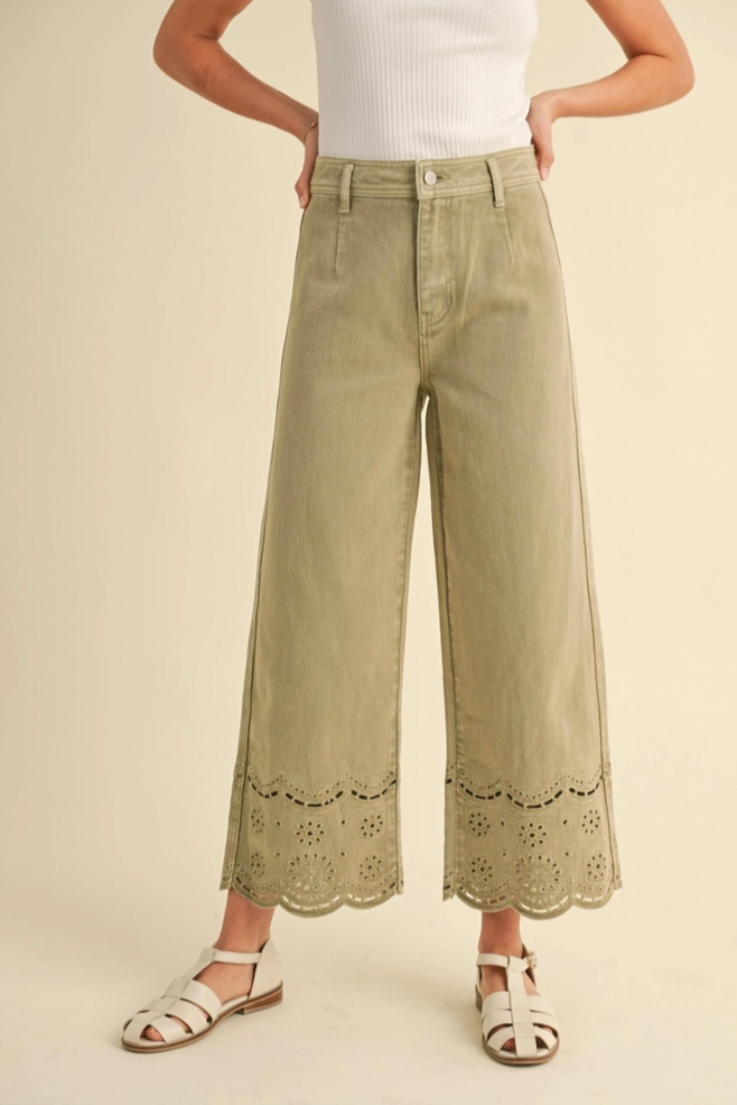 Miou Muse - Willow Eyelet Wide Leg Pants
