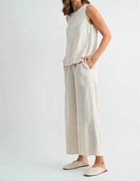 Fun 2 Fun - Stripe Floral Print Ankle Pants With Drawstring Waist