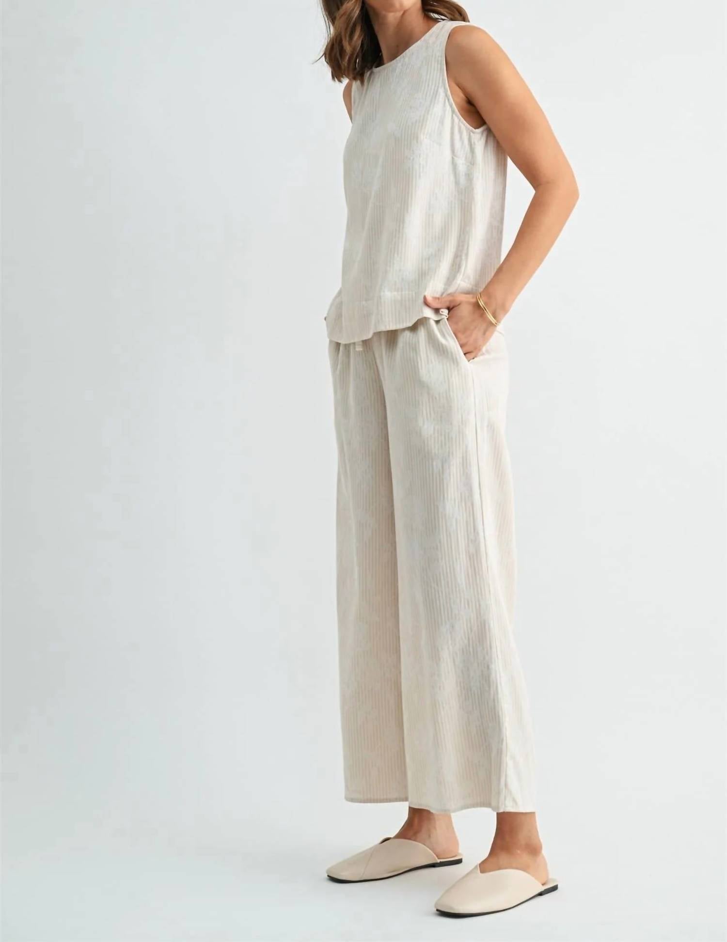 Fun 2 Fun - Stripe Floral Print Ankle Pants With Drawstring Waist
