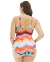 Kenneth Cole - Plus Size Macrame Side Plunge One Piece Swimsuit