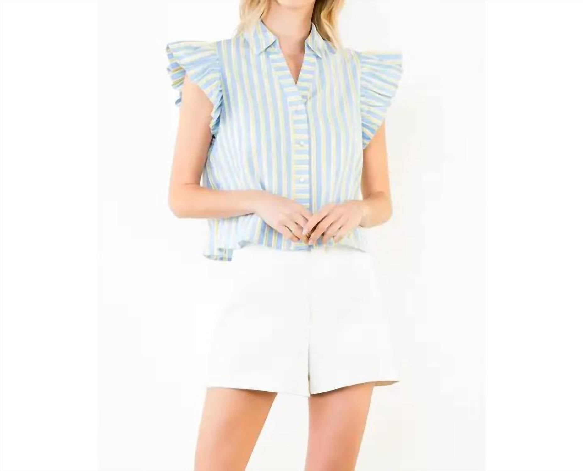 Thml - Flutter Sleeve Striped Button Top