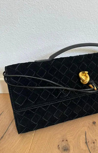 Mint Exclusives Women's Suede Knot Clutch Bag in black - women's bag - detail view