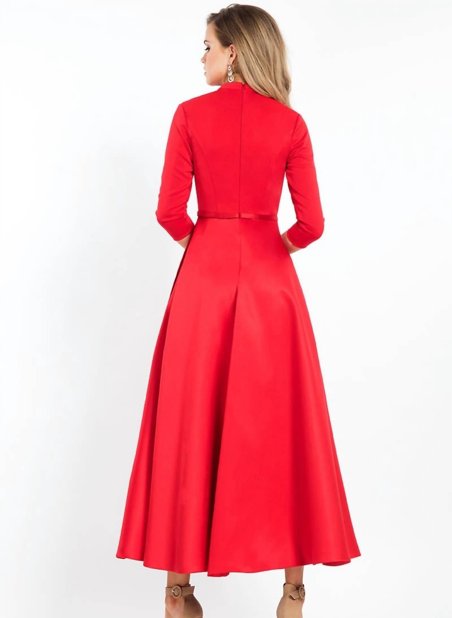 Rachel Allan - Deep V-neck Choker Knee Length Formal Dress