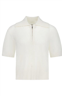 White + Warren Cashmere Mesh Polo in soft white - women's t-shirt - alternate view