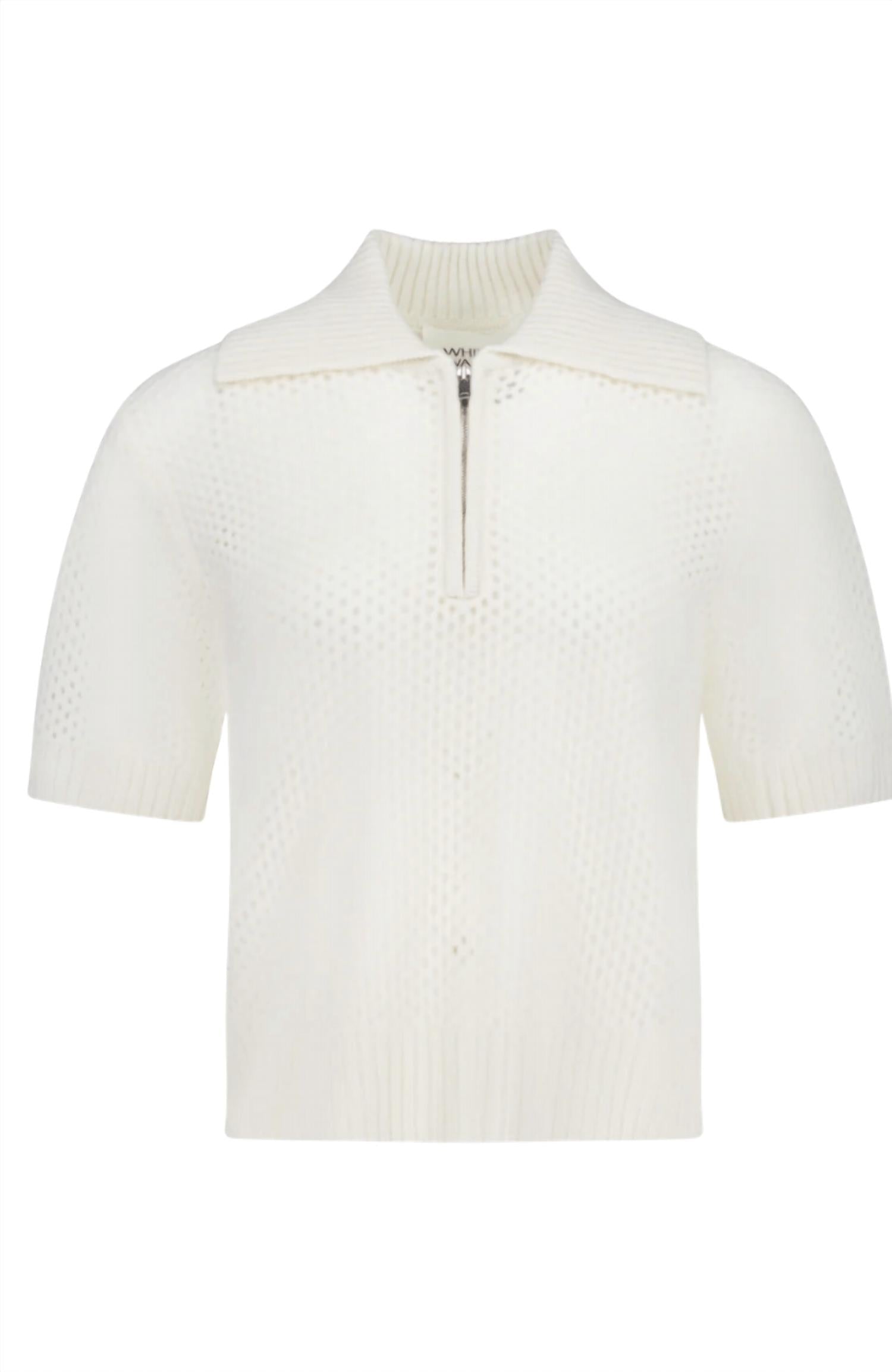 White + Warren Cashmere Mesh Polo in soft white - women's t-shirt - alternate view