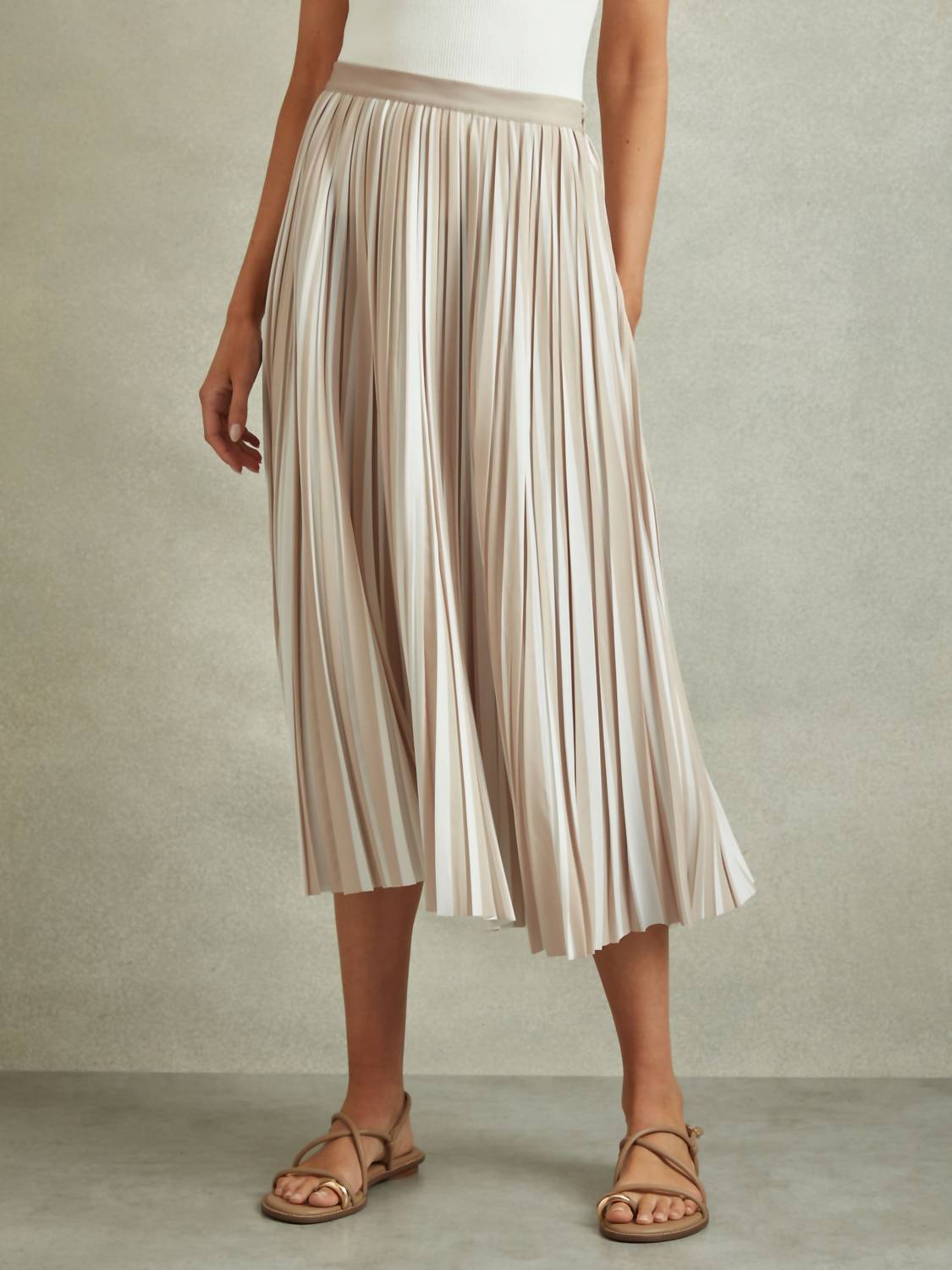 Reiss - Lexie Striped Pleated Midi Skirt