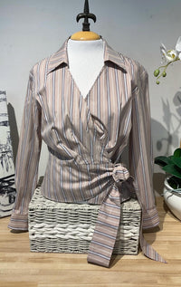 Finley Women's Avalon Cafe Au Lait Stripe Top in brown black white - women's blouse