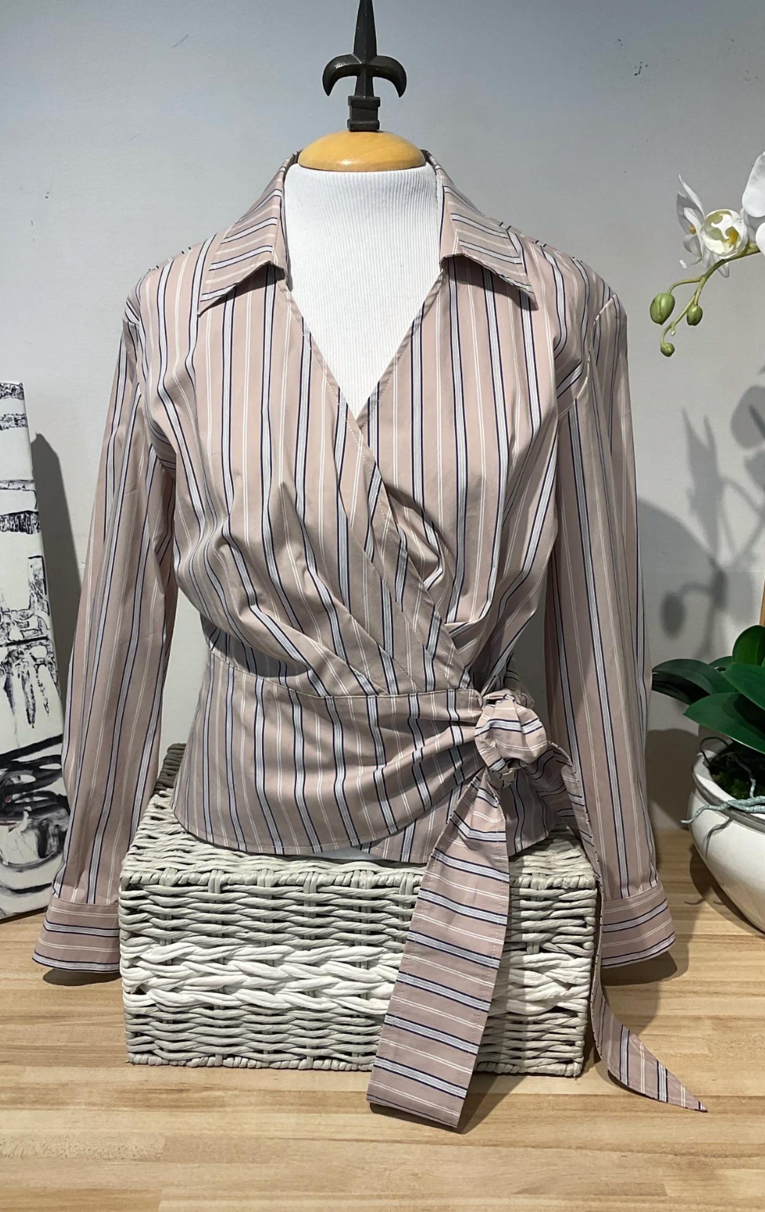 Finley Women's Avalon Cafe Au Lait Stripe Top in brown black white - women's blouse