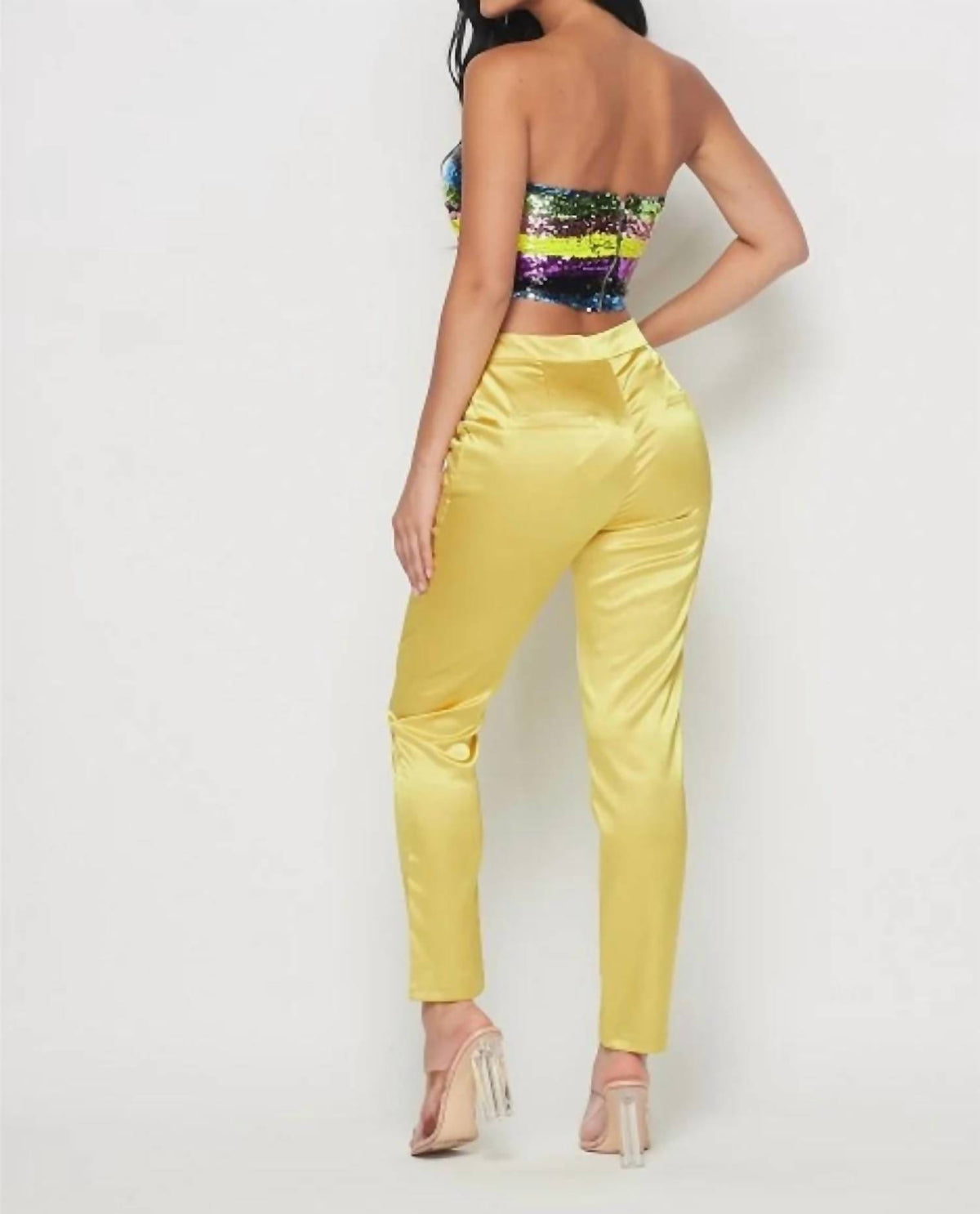 The Sang - A Sequin Tube Top And Satin Pants Set
