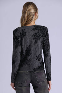 Minnie Rose Cashmere Printed Lace Cable Crew Neck Sweater in charcoal heather grey - women's sweater - view 4