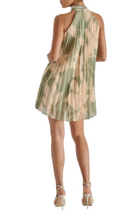 STEVE MADDEN Odora Pleated Mini Dress in olive - women's dress - detail view