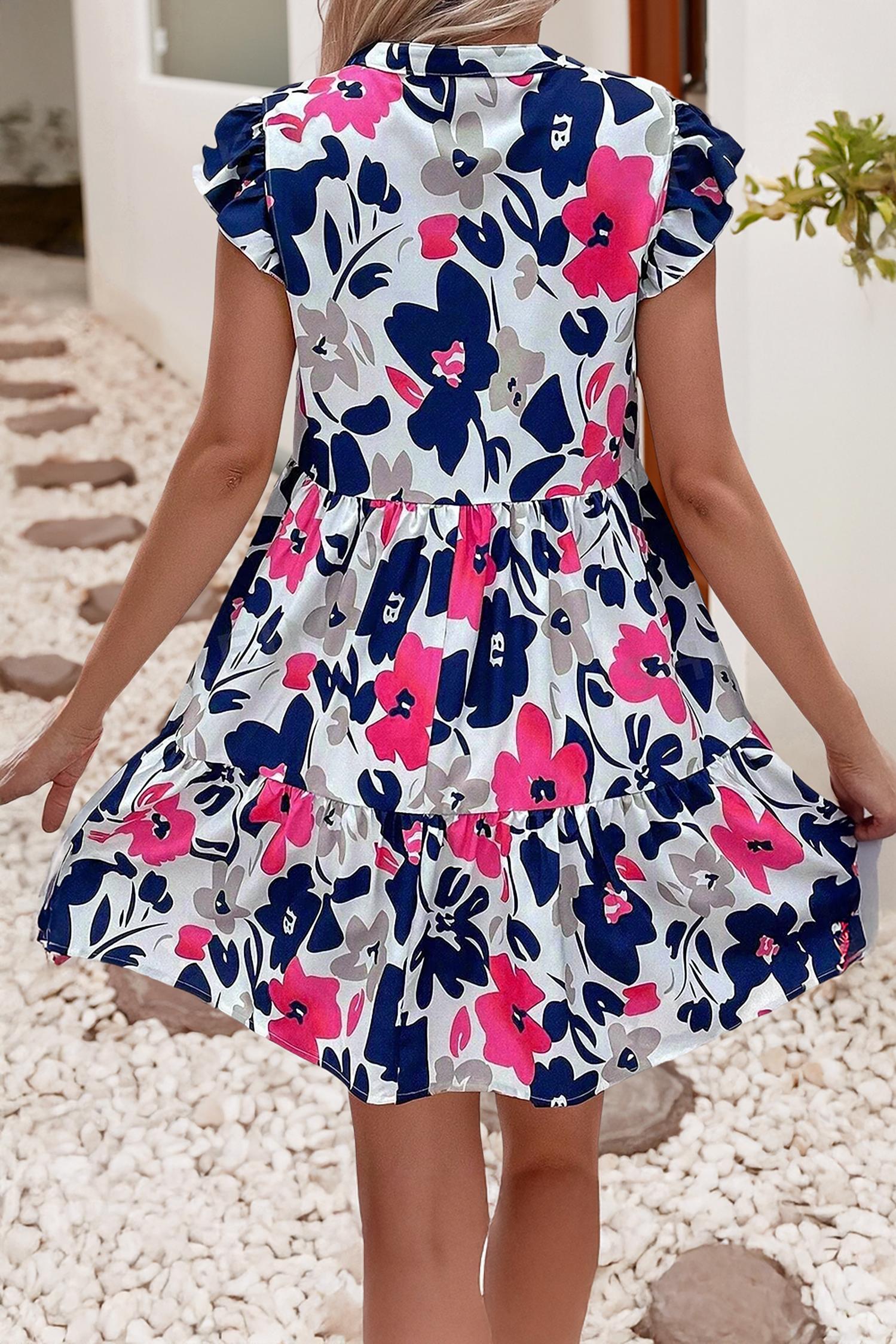 Little Daisy Closet - Notched Neck Flutter Sleeve Mini Dress