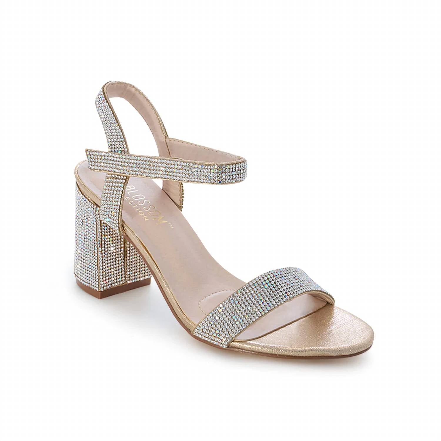 De Blossom Collection - Women's Rhinestone Low Block Velcro Strap Heels