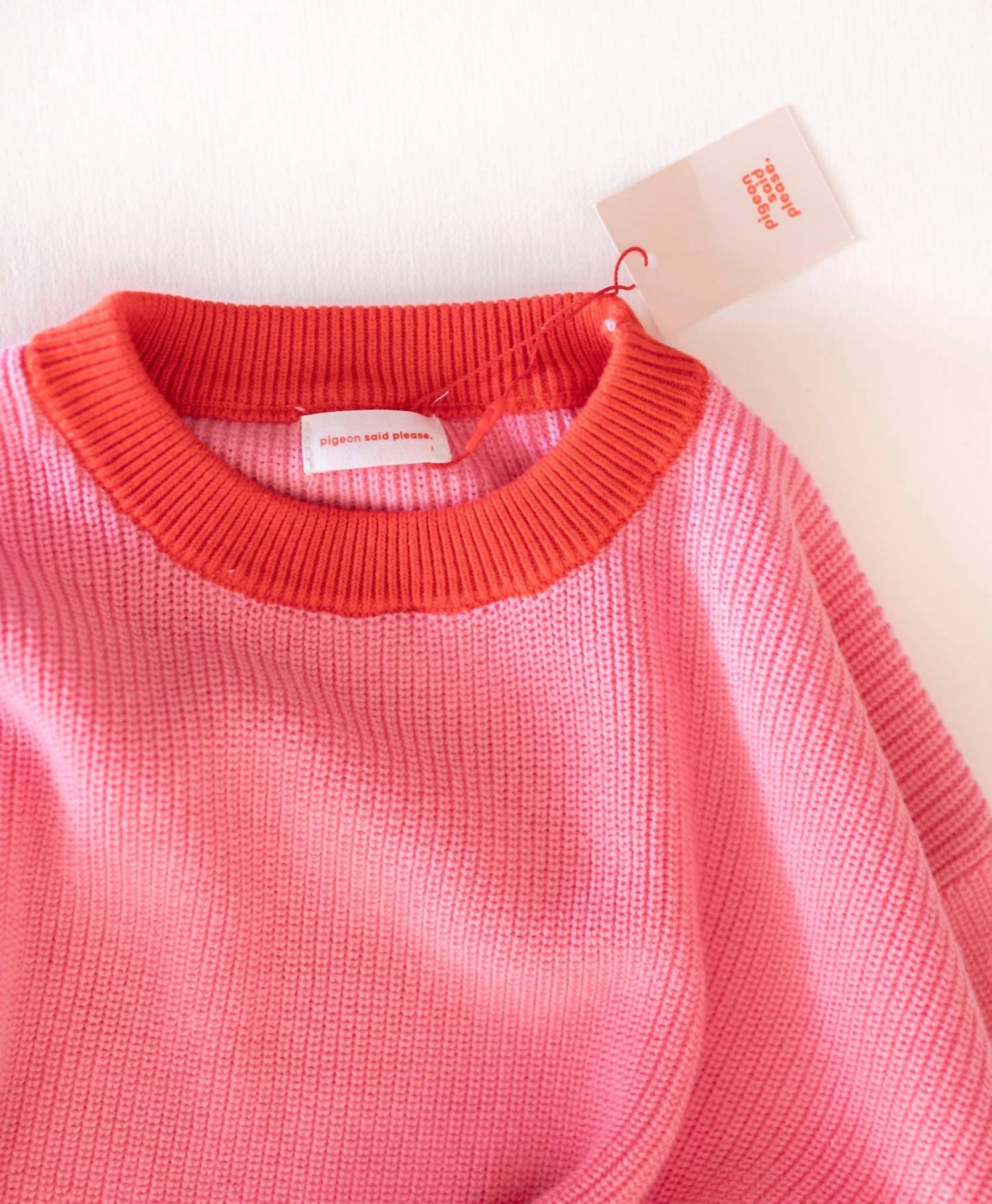Pigeon said please Girl's Strawberry Jam Pullover in pink - kids' sweater - detail view