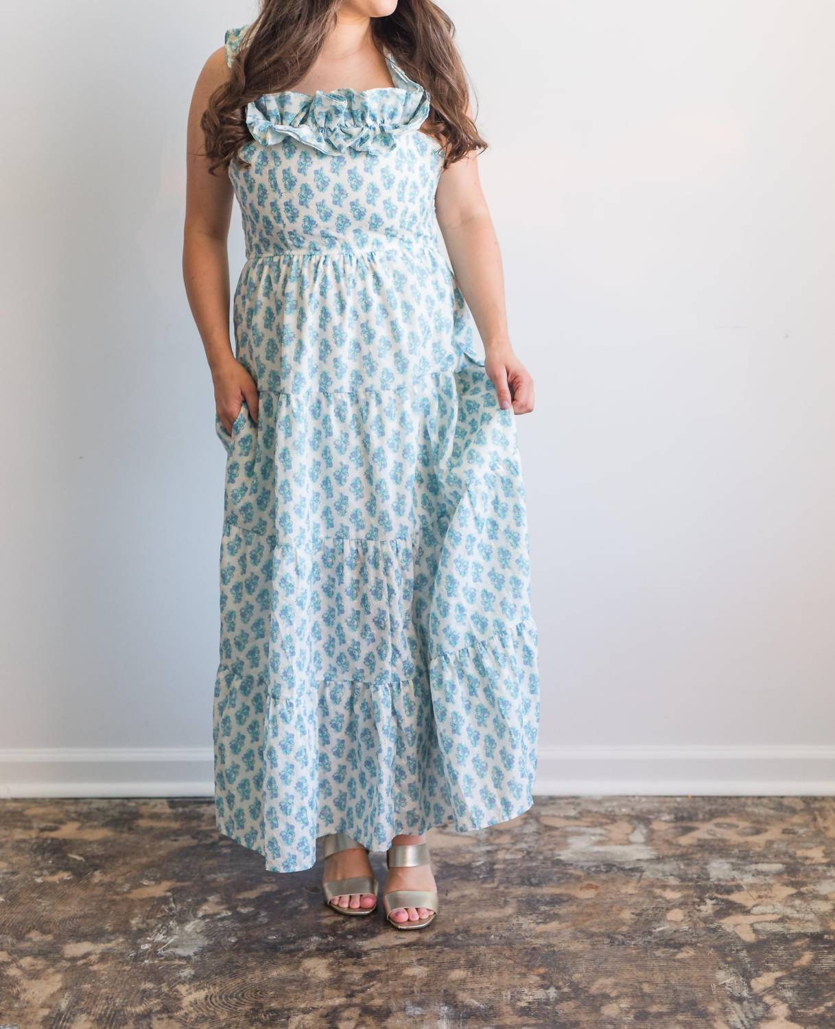 Peach Love - Julia Floral Ruffle Detail Maxi Dress
