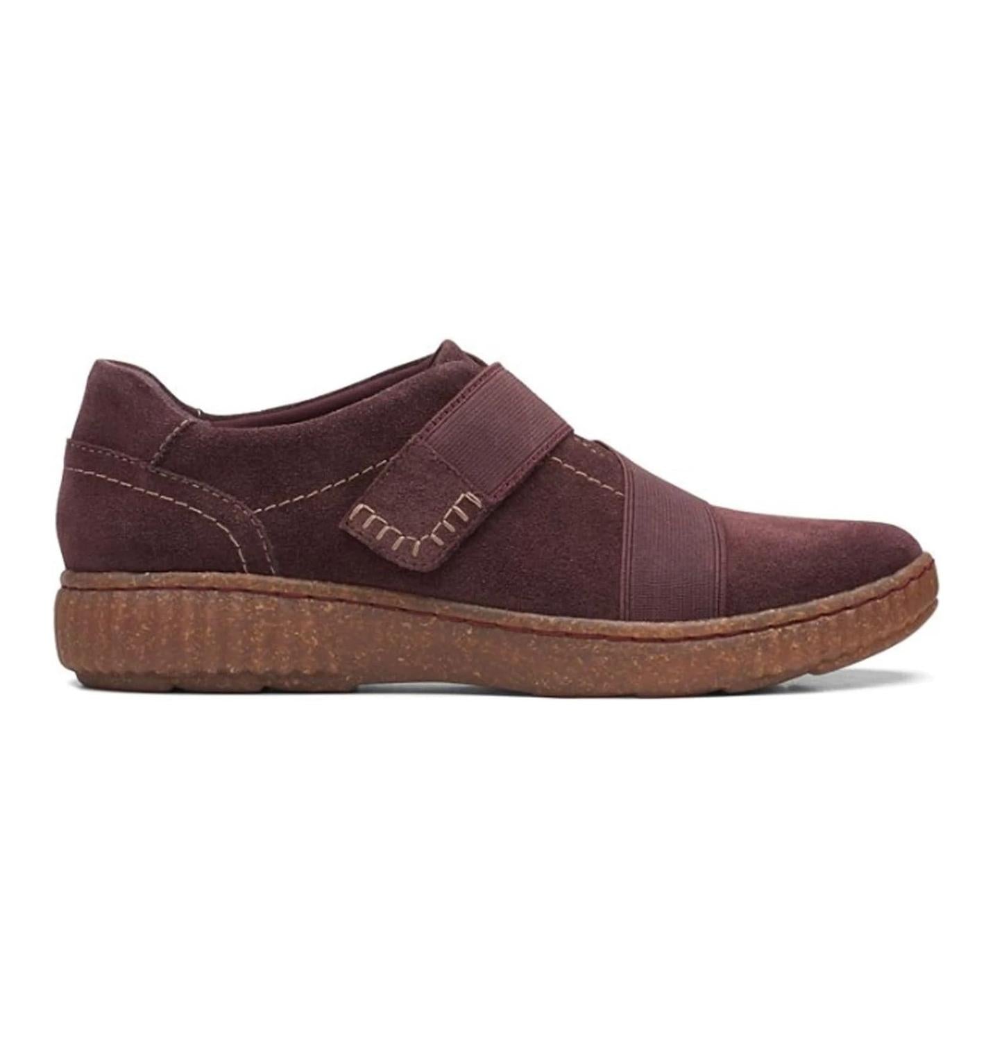 Clarks Women's Caroline Holly Oxford Shoes in burgundy suede - women's sneaker - detail view