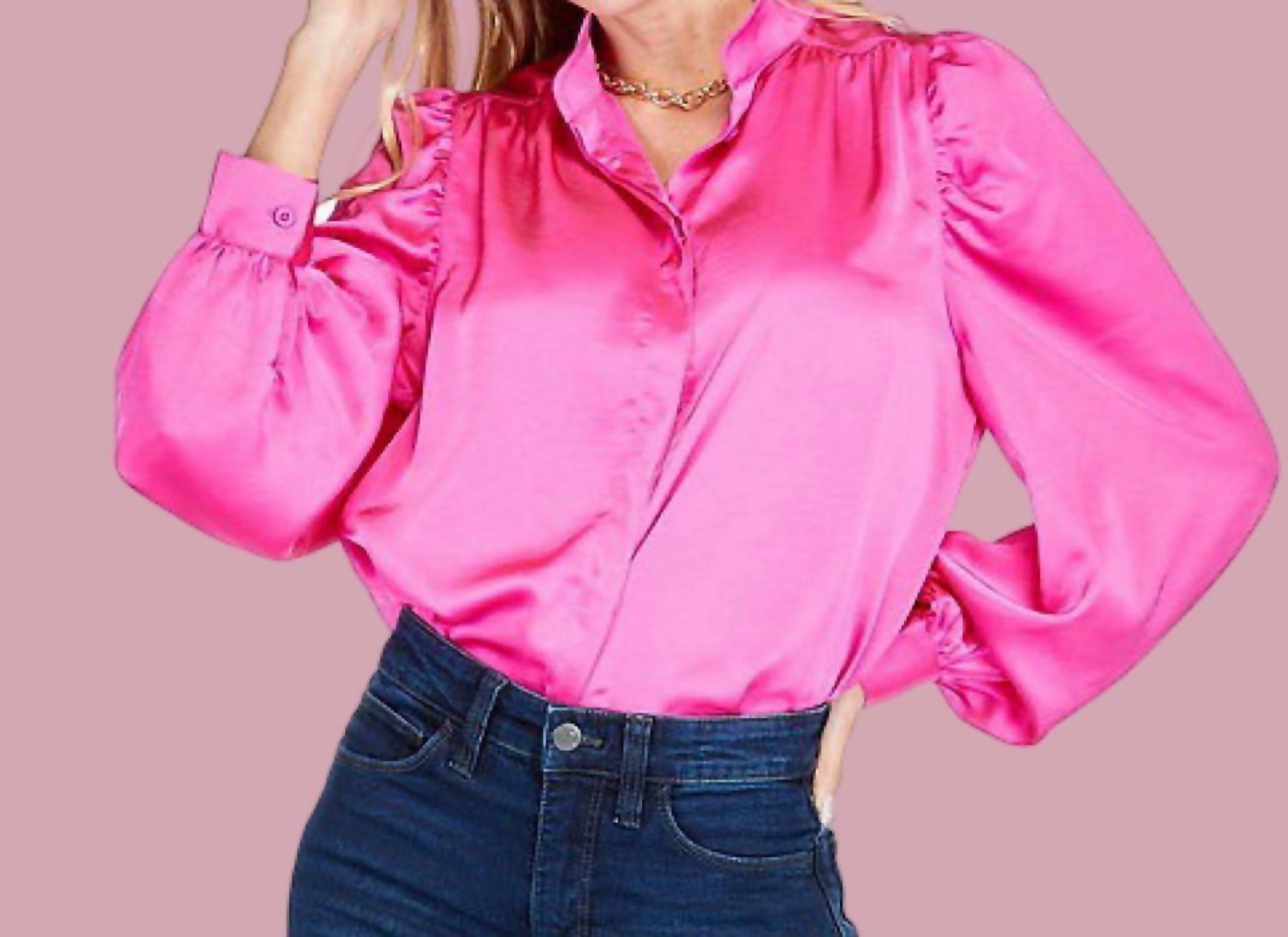 Jade - Satin Button Front Blouse