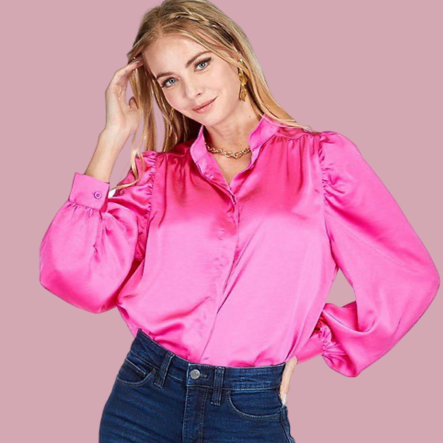 Jade - Satin Button Front Blouse