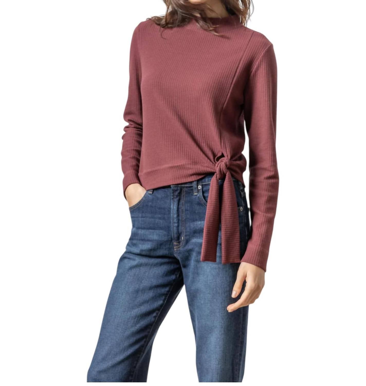 Lilla P - Tie Waist Mock Neck Top