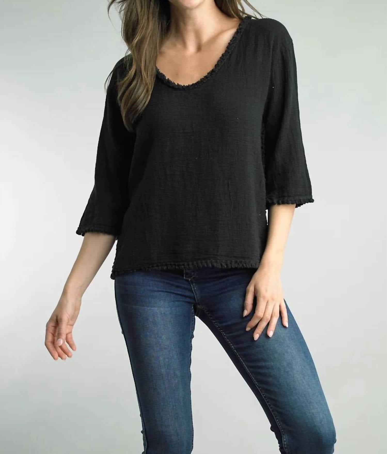 Tempo Paris - Linen Top With Fringe