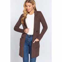 Vanilla Monkey - Notched Collar Sweater Coat With Pockets
