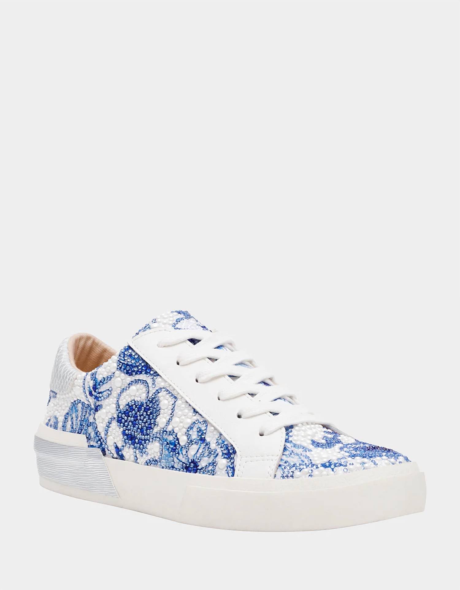 Betsey Johnson Women's Damon Lace-Up Sneakers in white blue floral - women's sneaker