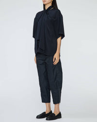 Tibi Silk Tie Front Top in dark navy - women's blouse - alternate view