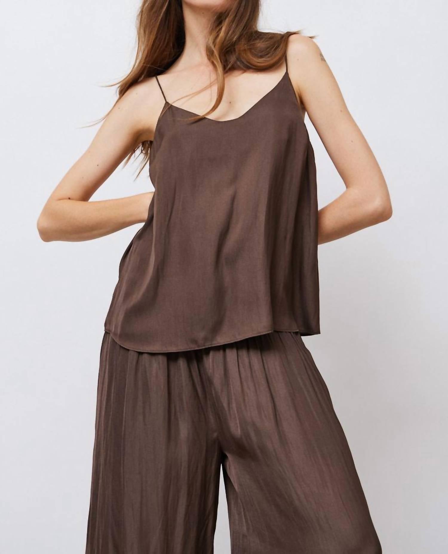 GRADE & GATHER Essential Satin Cami in espresso - women's shirt