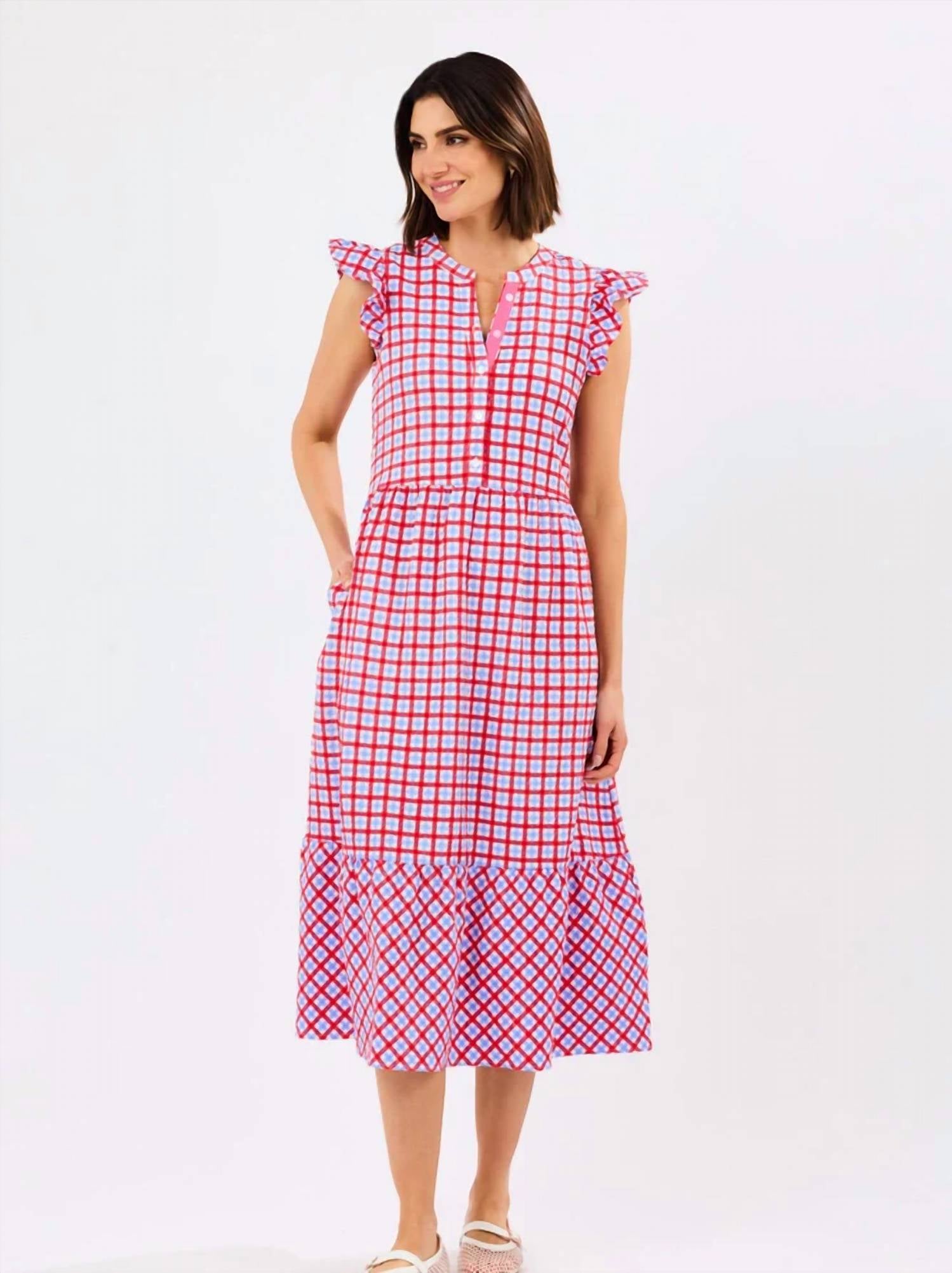 Mary Square - Riley Flutter Sleeve Gingham Dress