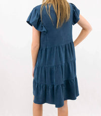 Voy - Women's Faux Suede Ruffle Sleeve Dress