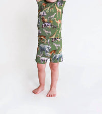 POSH PEANUT Kid's Safari Basic Short Sleeve And Short Pajama in green - kids' sleepwear