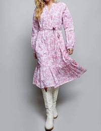 Pol - Vintage Inspired Relaxed Fit Floral Midi Dress With Belt