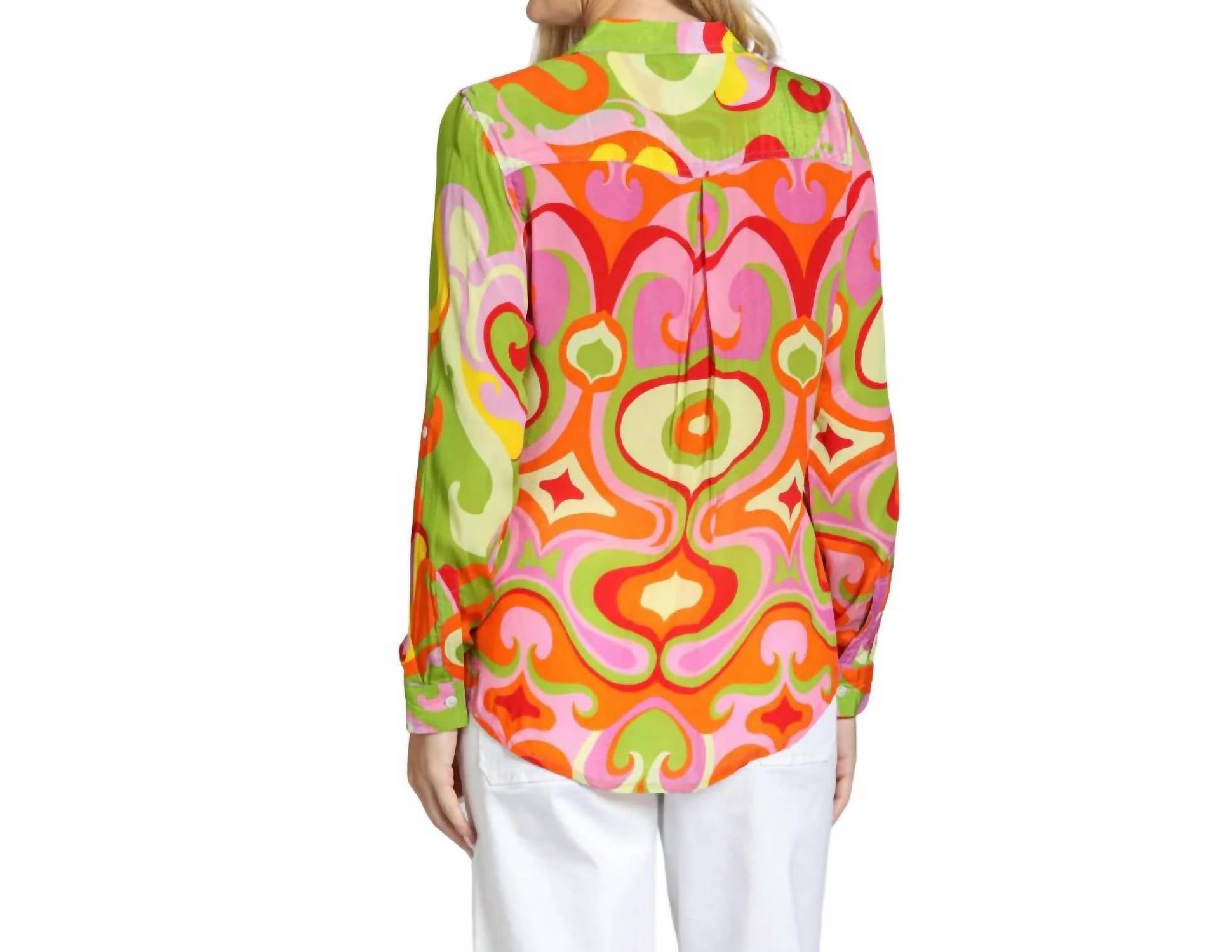 Apny - Button-up Blouse With Roll-up Sleeve