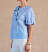 Current Air - Striped Embroidered Short Sleeve Blouse