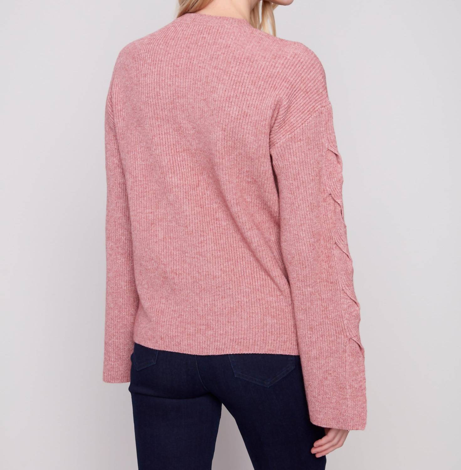 Charlie B - Crew Neck Sweater With Cable Sleeves